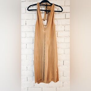 Gold plisse halter dress, L